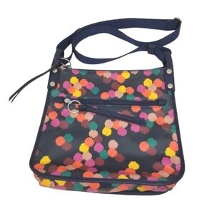 Fossil Crossbody Messenger Bag Purse Zip Multi Color Navy Confetti Print